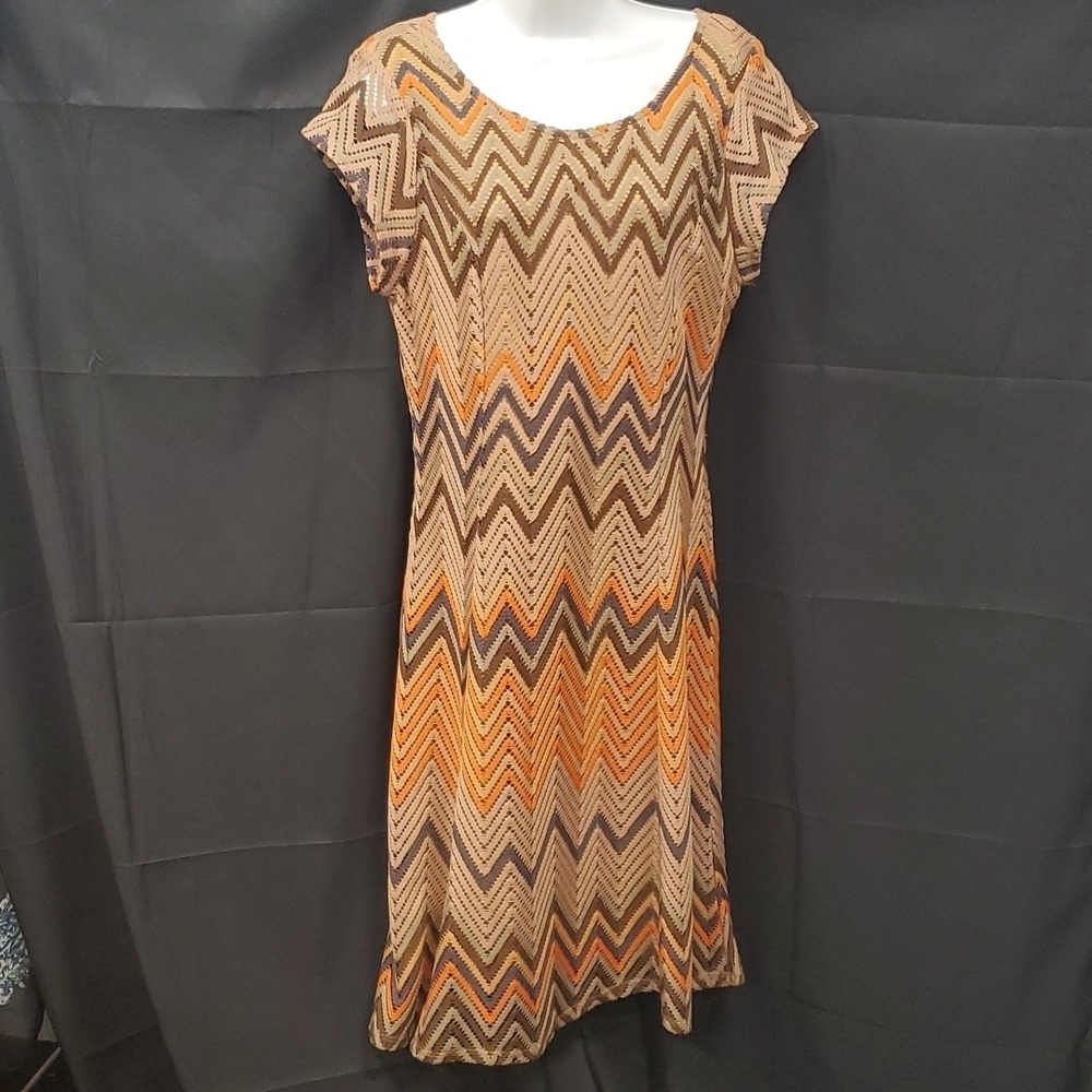 Roz & Ali Midi Earth Tone Lace  Dress SZ 8
